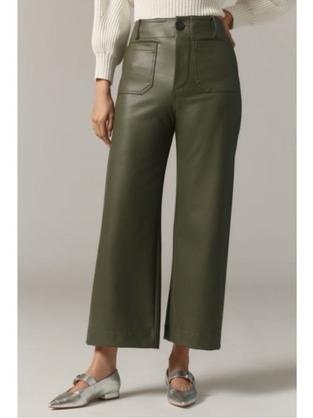 Anthropologie Maeve The Colette Faux Leather Crop Wide-Leg Pants - Size 25 Green